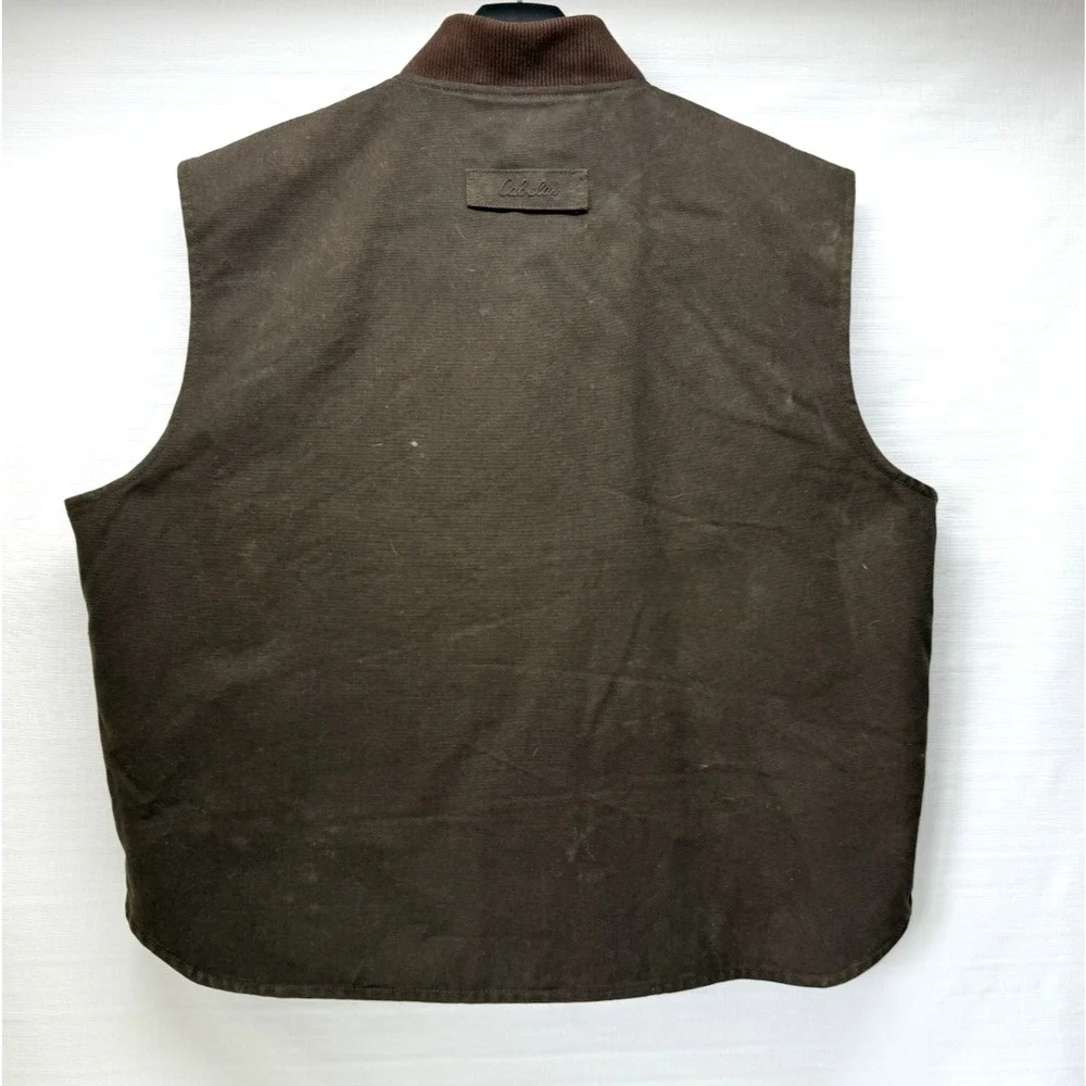 CABELA'S RoughNeck Mens 3XL Brown Canvas Quilt Lined Insulated Zip Work Vest